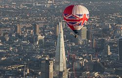 Our Union Jack Hot Air Balloon makes a London balloon flight past Shard